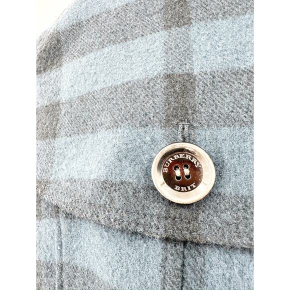 Burberry Brit Blue Full Nova Check Plaid Wool Pea Coat Jacket Women’s Size 2 - Picture 8 of 9